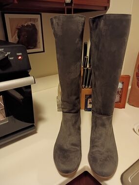 Women’s Tall Suede-Look Knee Boots — Gray ..High Mid Calf.
